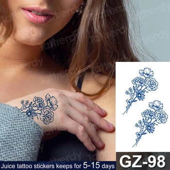 dočasné tetovanie kvet ručné tetovanie na rameno rameno rose tetovanie dlhotrvajúci tatto pre ženy, Modrá, náčrt, kvet tvár klenoty, šperky