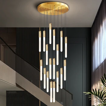 Luxusný Luster Pre Schodisko Zlatá/Čierna Moderného Domova Hala Lobby Visí Lampa Veľké Dlhé Dizajn Led Svietidlo