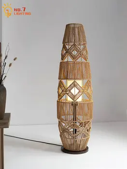 Japonský Wabi-sabi Ratan Tkanie Konopné Lano Poschodí Lampa Dizajnér LED E27 Ručne pletené Zen Umelecké Dekoratívne Stáleho Svetla Štúdia Bar