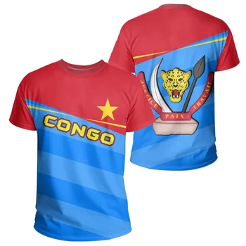 Demokratická Republika Kongo Vlajkou Krajiny, 3D Tlačené Vysoko Kvalitné Tričko Lete Bežné Krátky Rukáv Kolo Krku Mužov Topy
