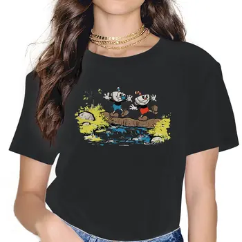 Pohár a Hrnček Ženy Tshirts Cuphead Mugman Prielom Hra Grunge Vintage Ženské Oblečenie Veľké Grafické Streetwear